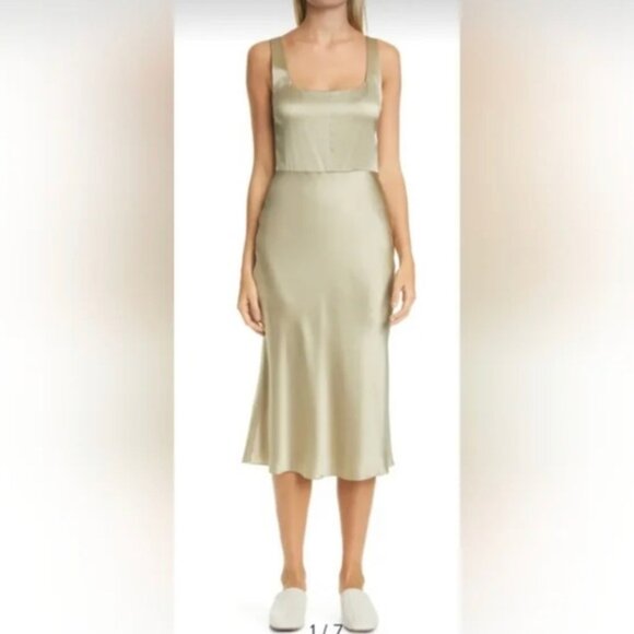VINCE Satin Midi Slip Dress in Sepia NWT - Picture 1 of 14